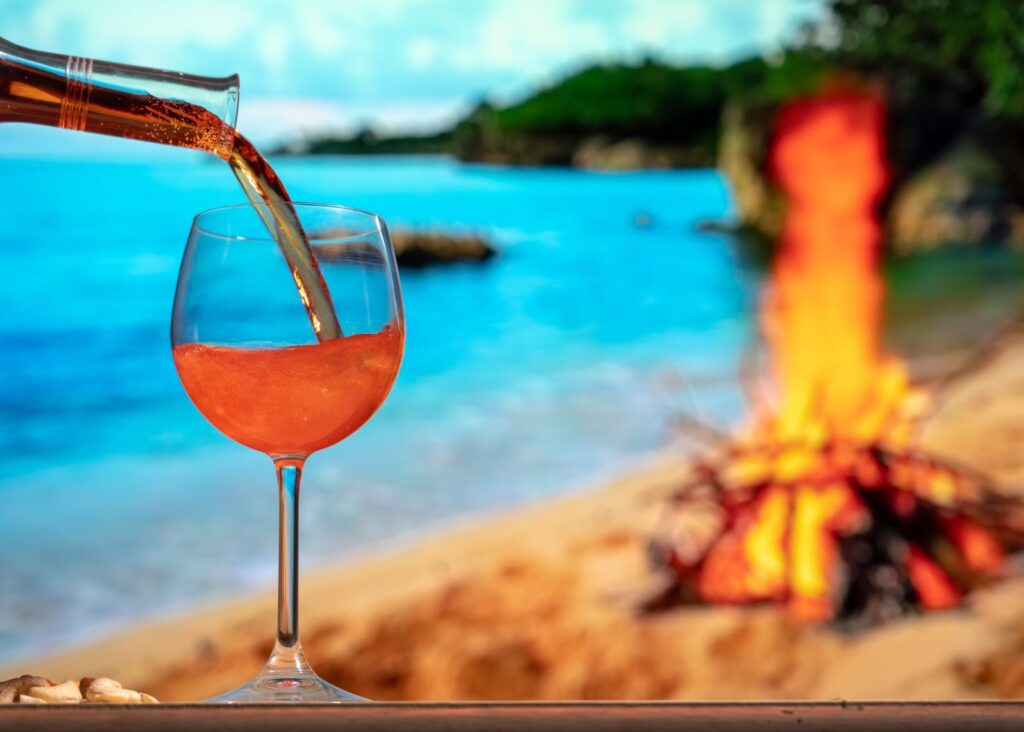 wine beach fire